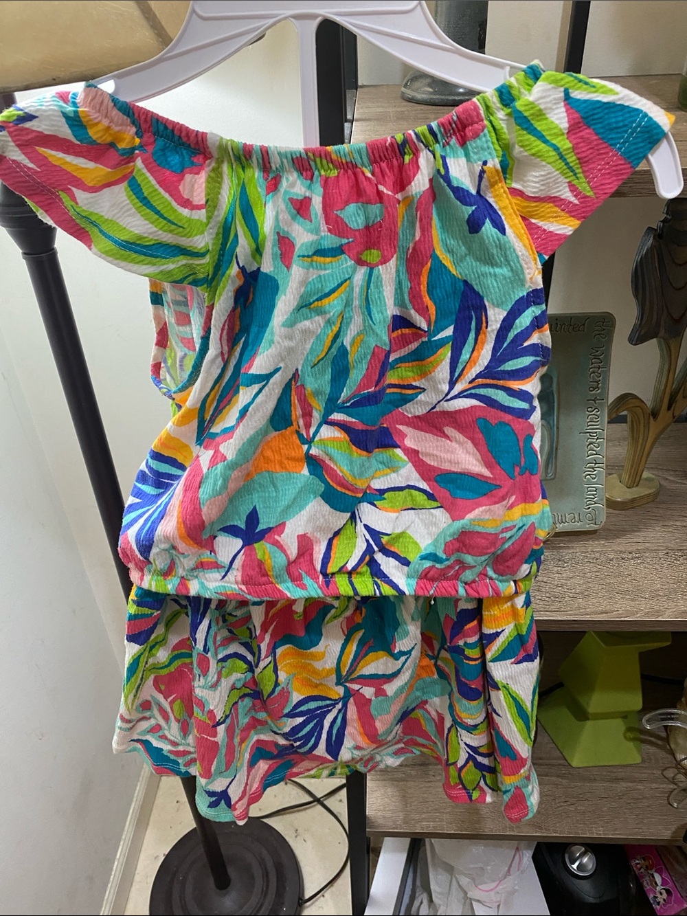 Tropical Off-Shoulder Ruffled Dress — Multicolor Floral - Picture 3 of 3